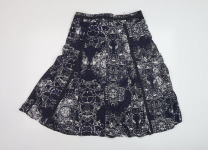 Debenhams Womens Blue Geometric Linen A-Line Skirt Size 12 Zip