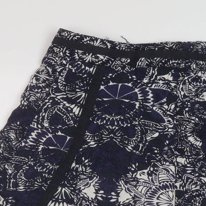 Debenhams Womens Blue Geometric Linen A-Line Skirt Size 12 Zip