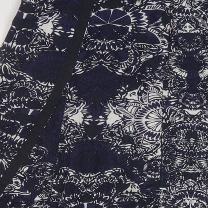 Debenhams Womens Blue Geometric Linen A-Line Skirt Size 12 Zip