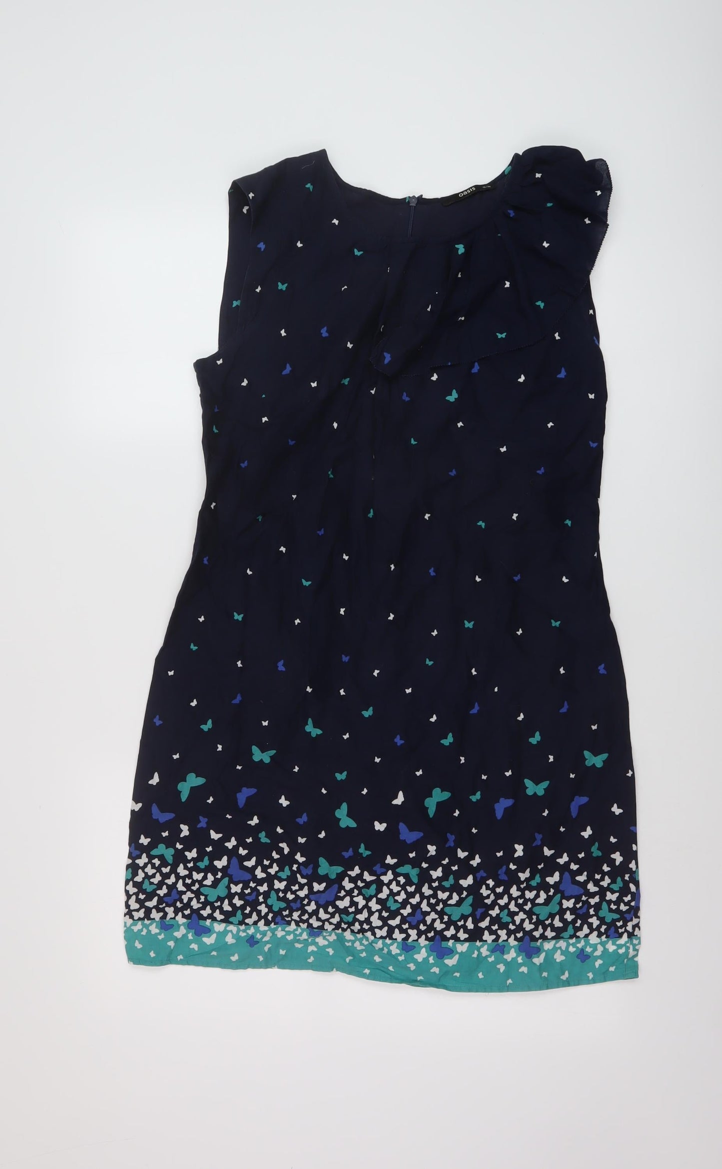 Oasis Womens Blue Geometric Cotton A-Line Size 12 Round Neck Zip