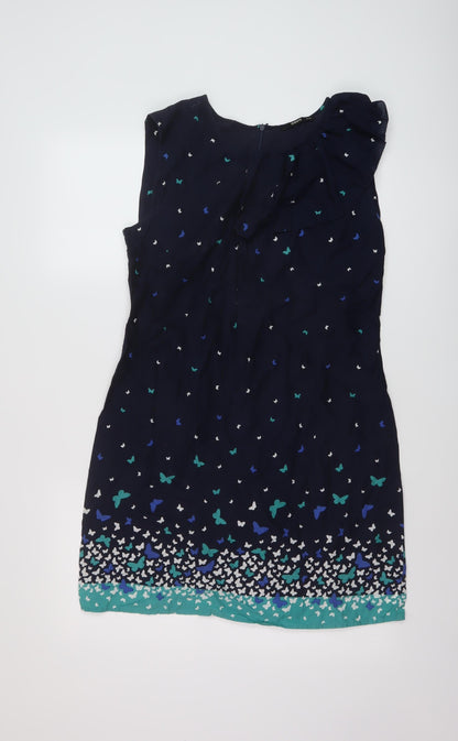 Oasis Womens Blue Geometric Cotton A-Line Size 12 Round Neck Zip