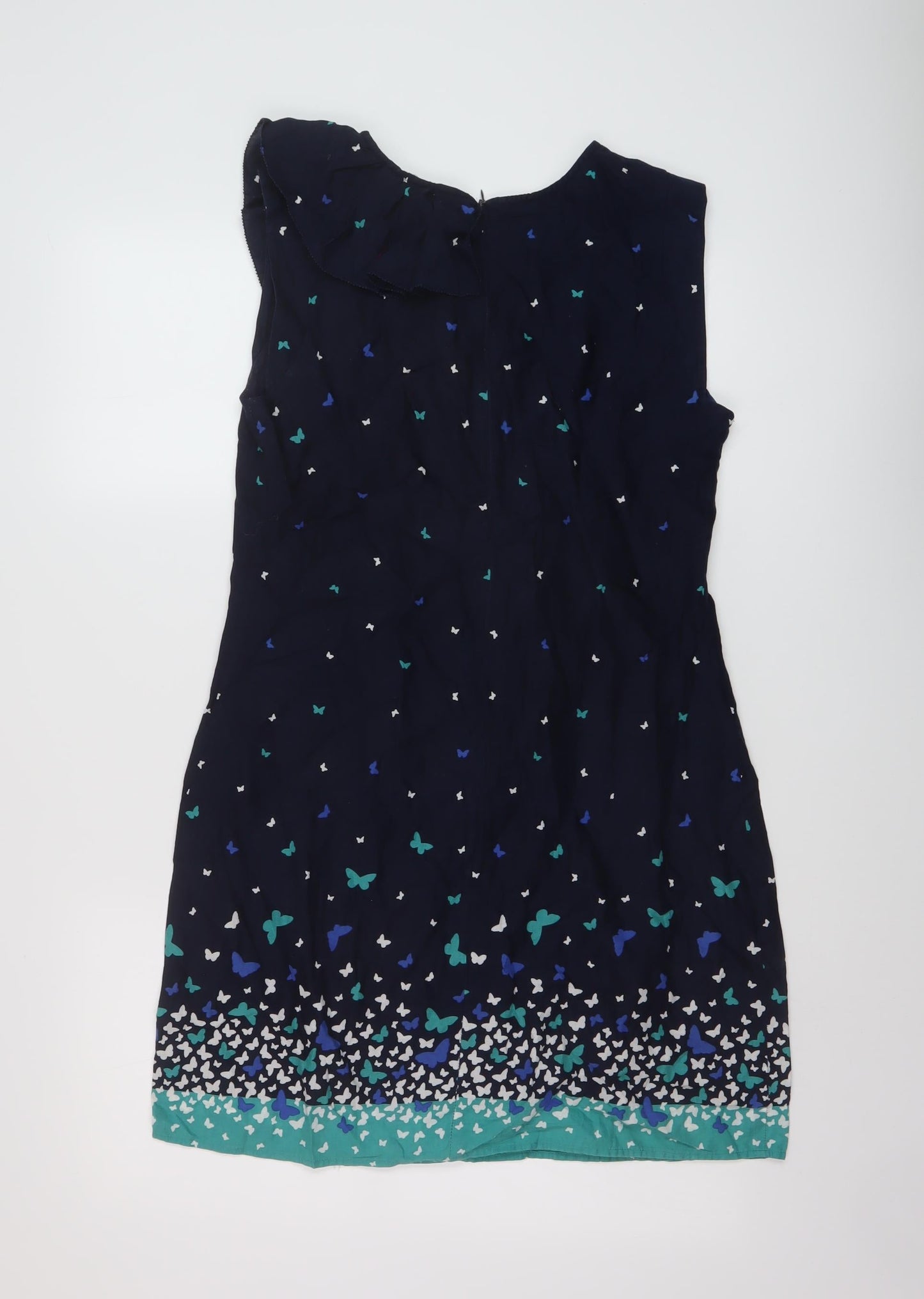 Oasis Womens Blue Geometric Cotton A-Line Size 12 Round Neck Zip