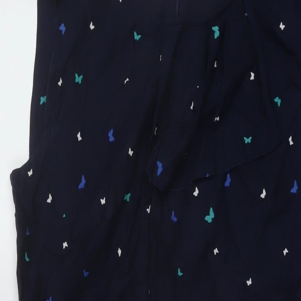 Oasis Womens Blue Geometric Cotton A-Line Size 12 Round Neck Zip