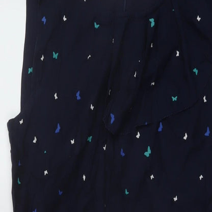 Oasis Womens Blue Geometric Cotton A-Line Size 12 Round Neck Zip