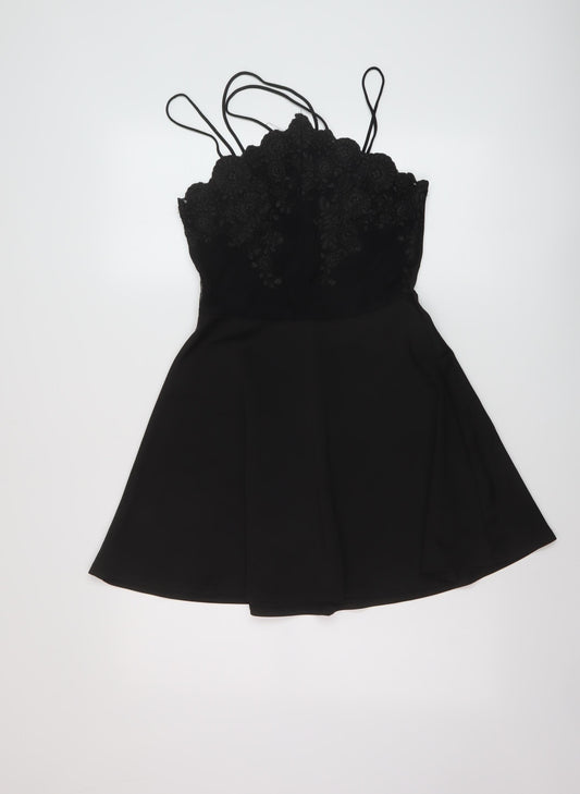 Missguided Womens Black Polyester A-Line Size 10 V-Neck Zip