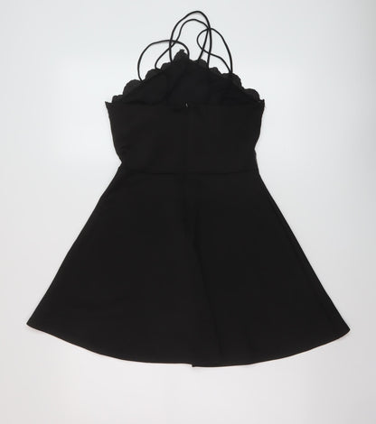 Missguided Womens Black Polyester A-Line Size 10 V-Neck Zip