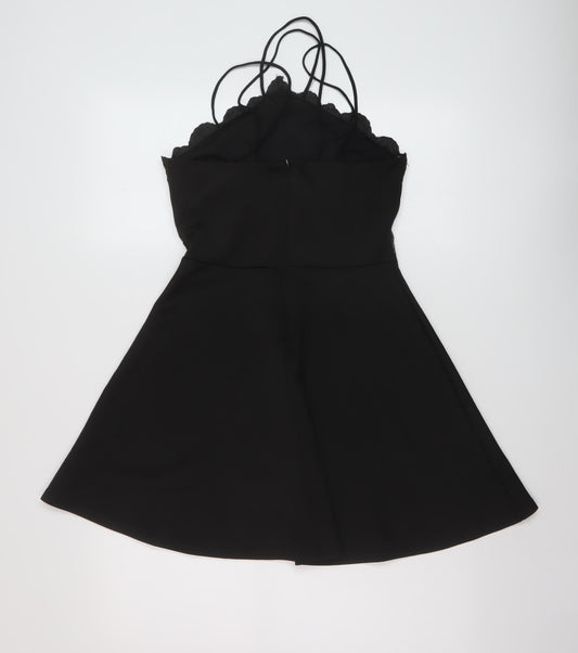 Missguided Womens Black Polyester A-Line Size 10 V-Neck Zip