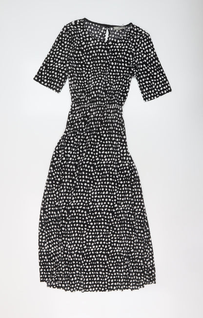 ASOS Womens Black Geometric Polyester A-Line Size 8 Round Neck Button