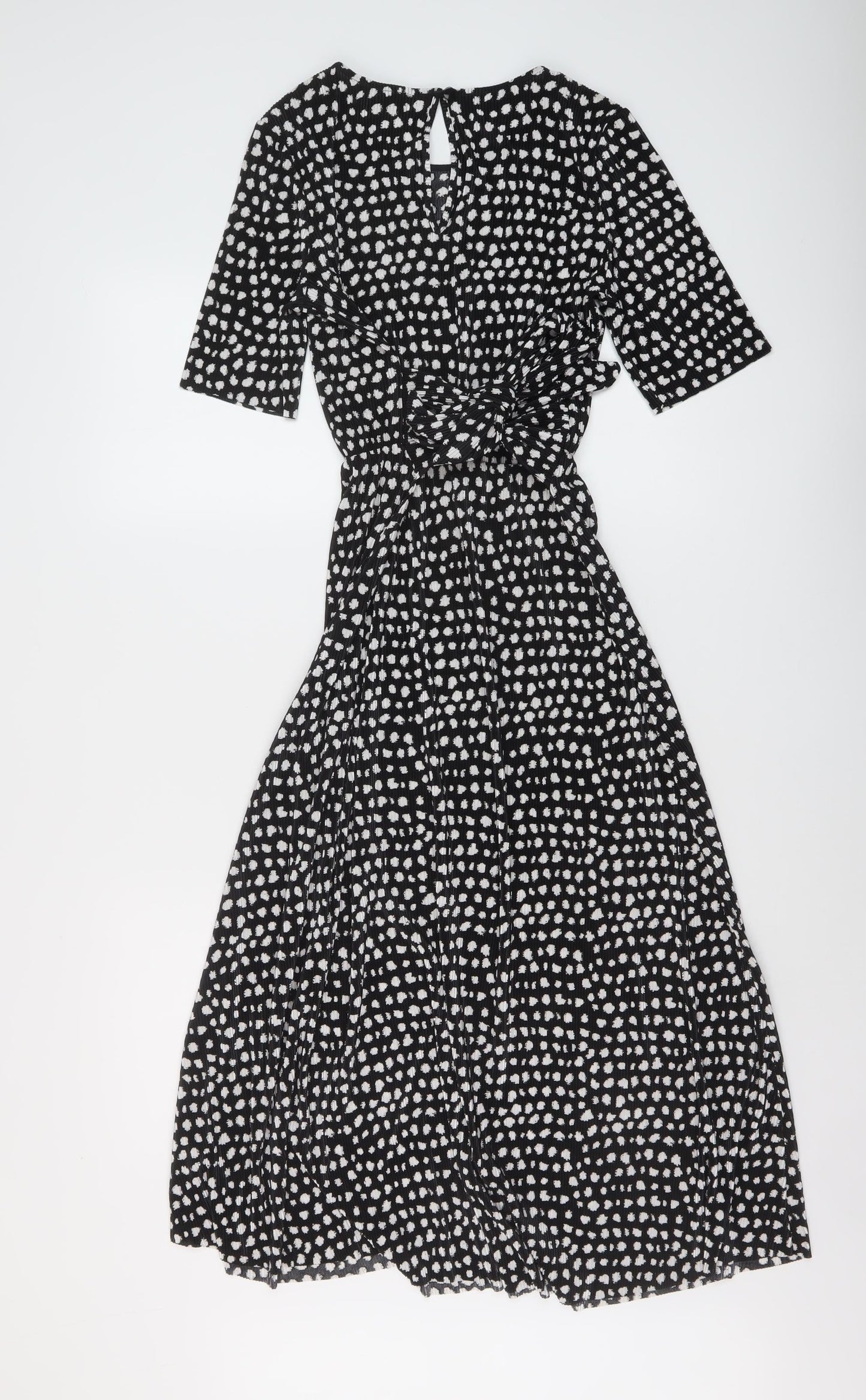 ASOS Womens Black Geometric Polyester A-Line Size 8 Round Neck Button