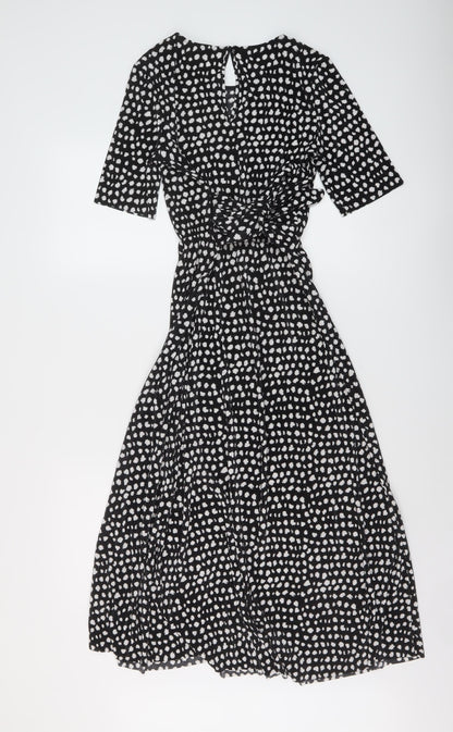 ASOS Womens Black Geometric Polyester A-Line Size 8 Round Neck Button