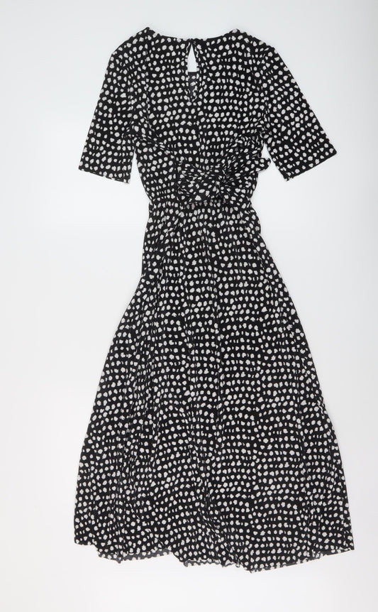 ASOS Womens Black Geometric Polyester A-Line Size 8 Round Neck Button