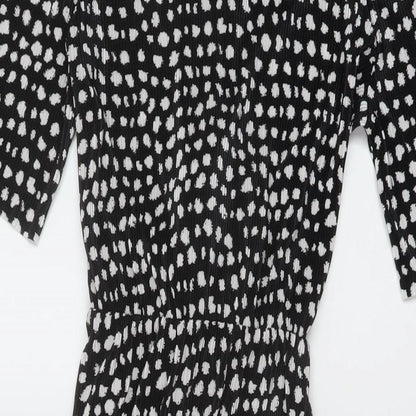 ASOS Womens Black Geometric Polyester A-Line Size 8 Round Neck Button