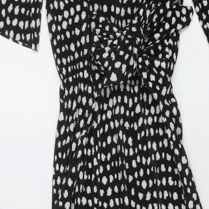 ASOS Womens Black Geometric Polyester A-Line Size 8 Round Neck Button