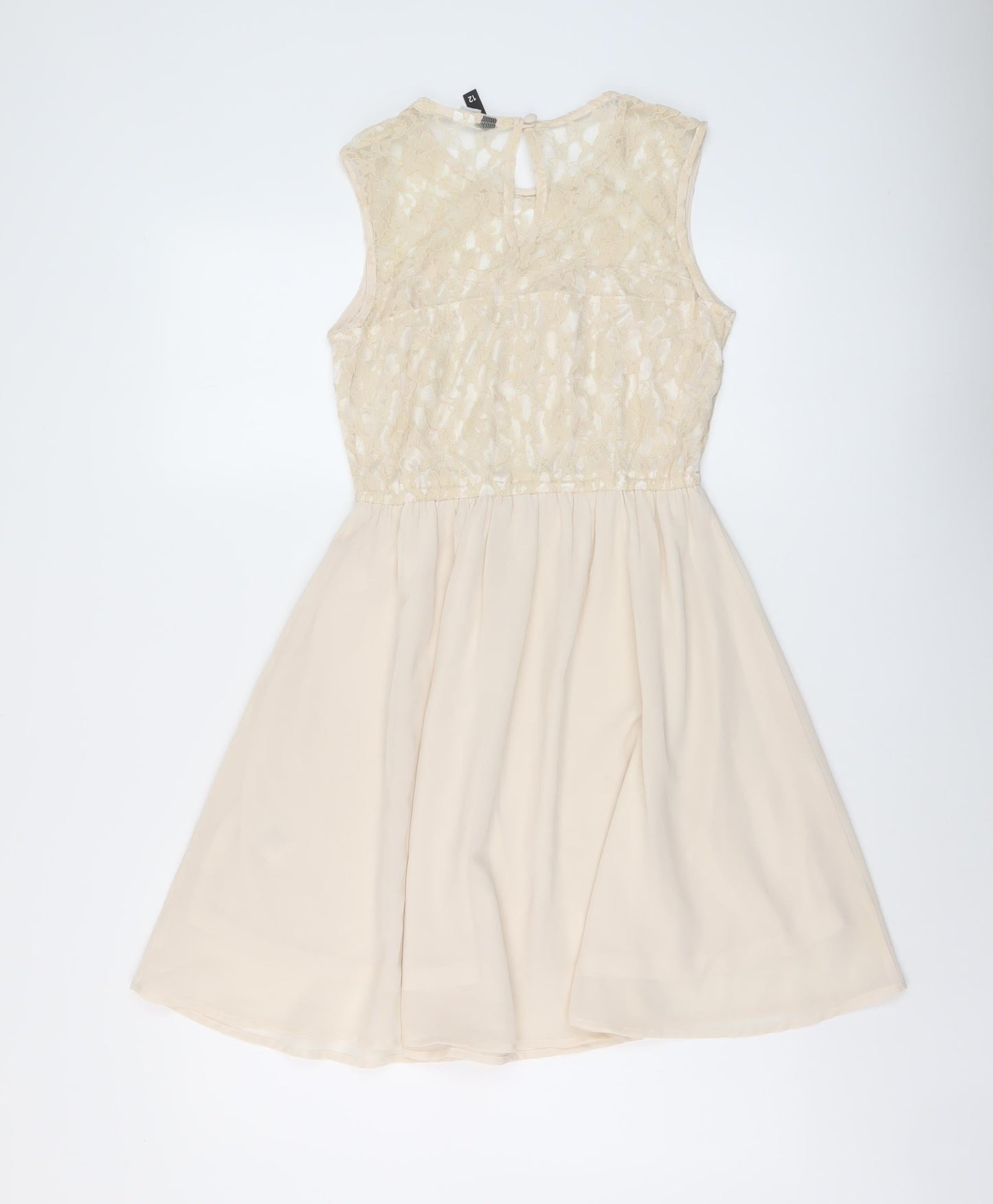 H&M Womens Beige Polyester A-Line Size 10 Round Neck Button