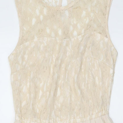 H&M Womens Beige Polyester A-Line Size 10 Round Neck Button
