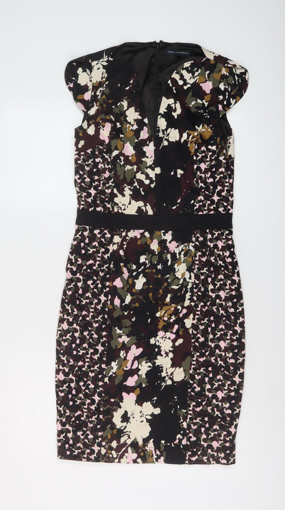 French Connection Womens Multicoloured Geometric Cotton Sheath Size 10 V-Neck Zip