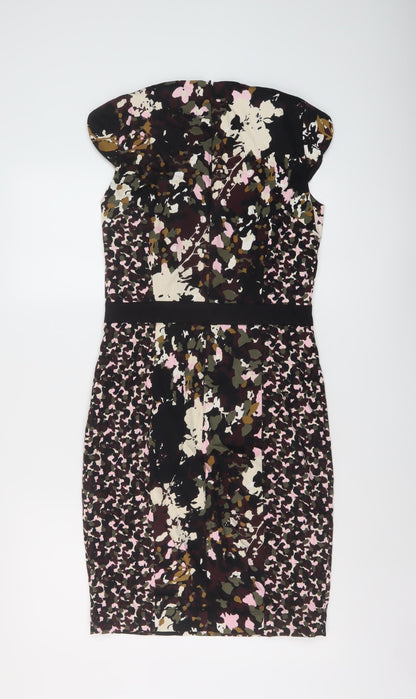 French Connection Womens Multicoloured Geometric Cotton Sheath Size 10 V-Neck Zip