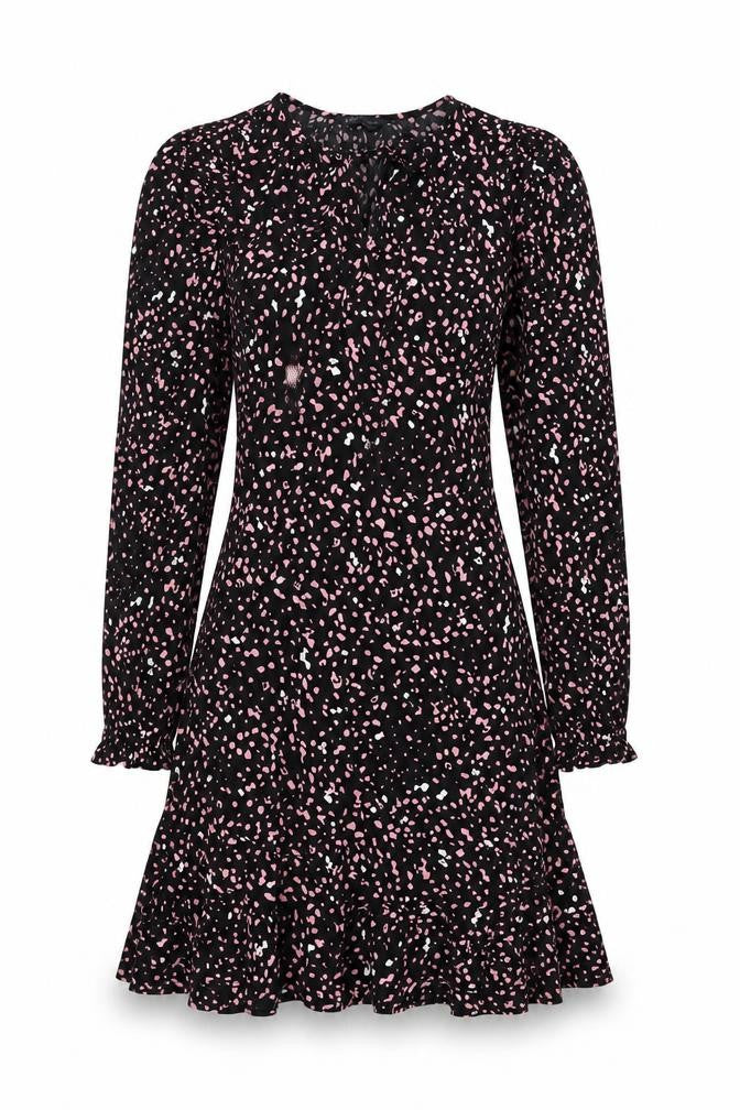 Marks and Spencer Womens Black Geometric Viscose A-Line Size 8 Round Neck Tie