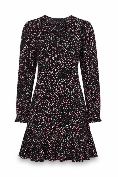 Marks and Spencer Womens Black Geometric Viscose A-Line Size 8 Round Neck Tie