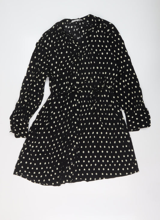 Mango Womens Black Geometric Viscose A-Line Size XS V-Neck Button