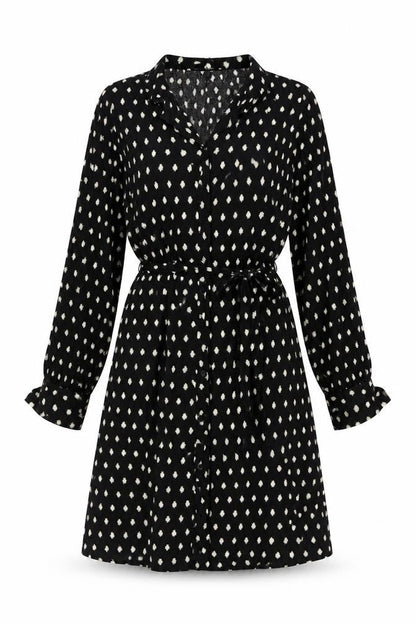 Mango Womens Black Geometric Viscose A-Line Size XS V-Neck Button