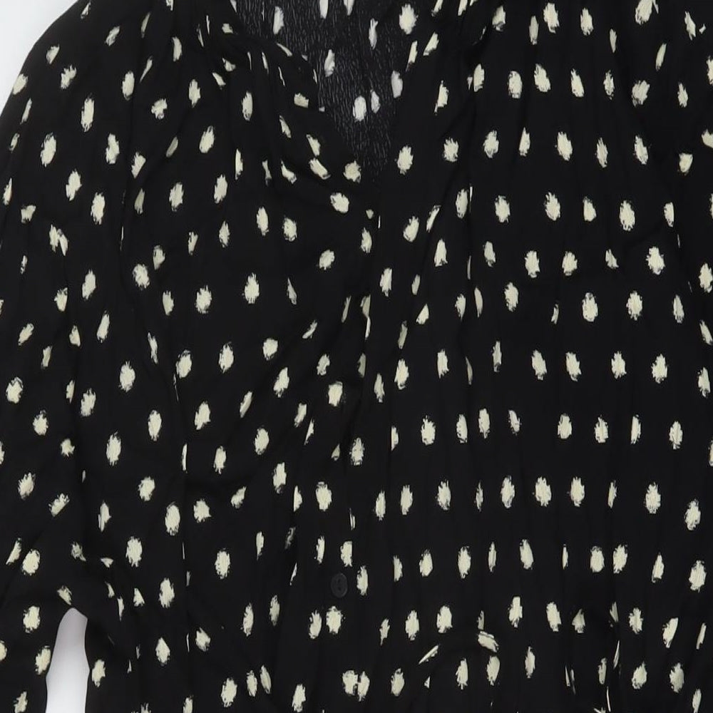 Mango Womens Black Geometric Viscose A-Line Size XS V-Neck Button