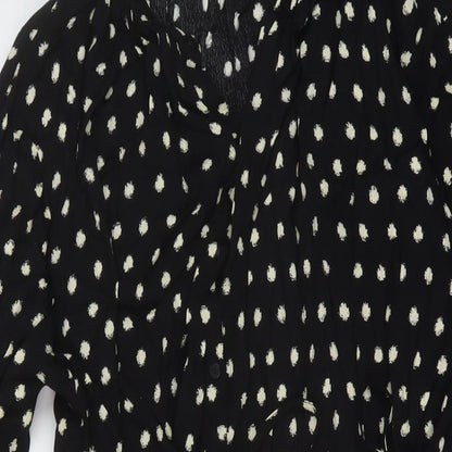 Mango Womens Black Geometric Viscose A-Line Size XS V-Neck Button