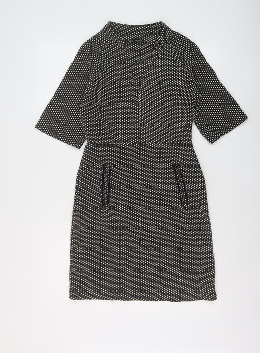 NEXT Womens Black Geometric Polyester Sheath Size 6 V-Neck Pullover