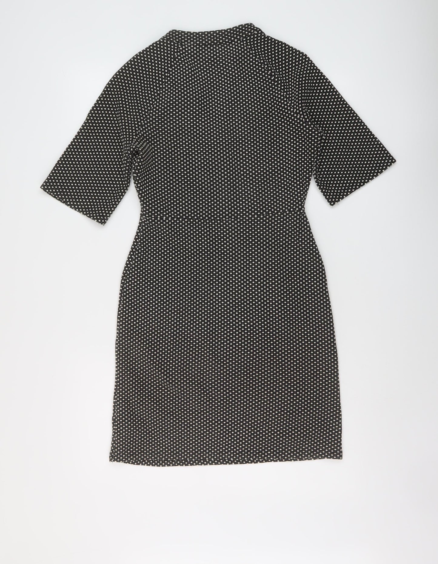 NEXT Womens Black Geometric Polyester Sheath Size 6 V-Neck Pullover