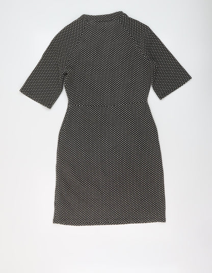 NEXT Womens Black Geometric Polyester Sheath Size 6 V-Neck Pullover