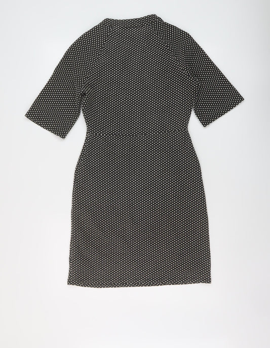 NEXT Womens Black Geometric Polyester Sheath Size 6 V-Neck Pullover