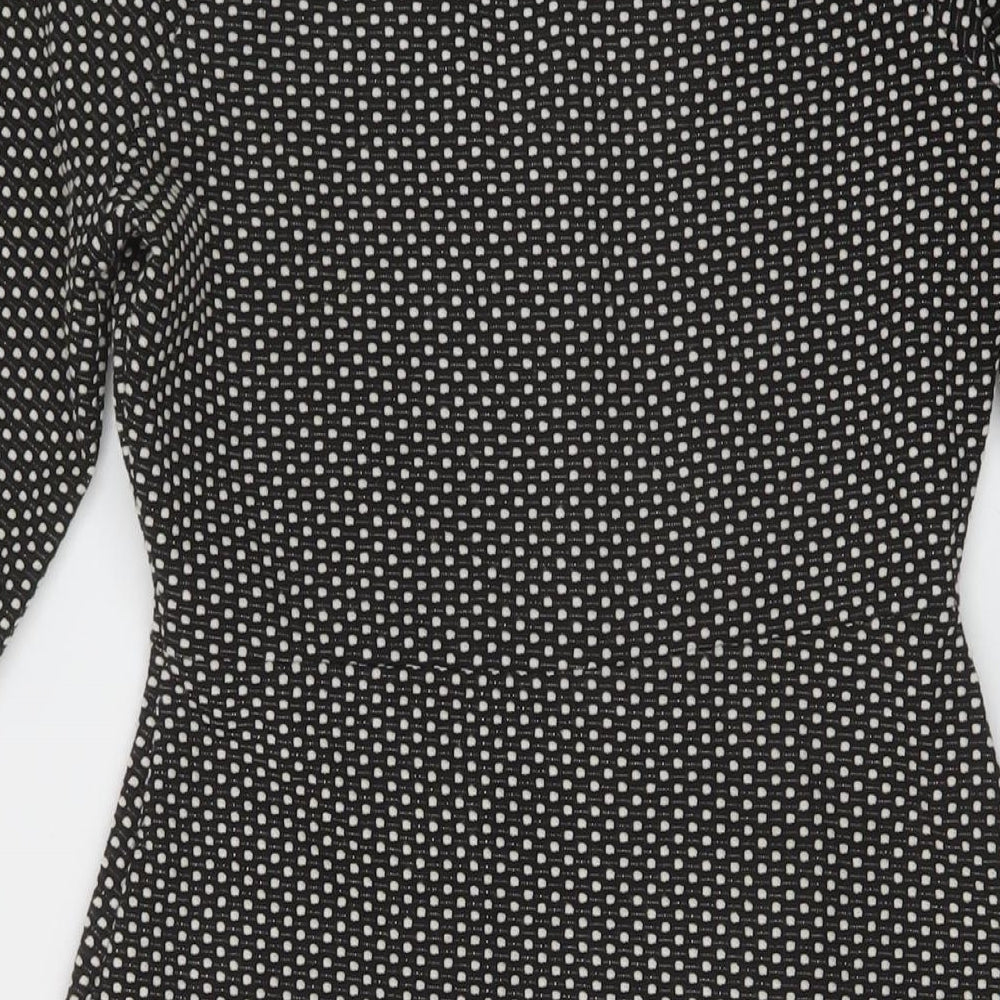 NEXT Womens Black Geometric Polyester Sheath Size 6 V-Neck Pullover