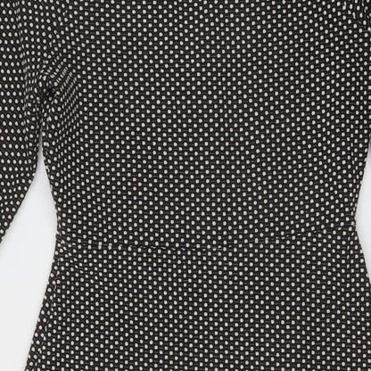 NEXT Womens Black Geometric Polyester Sheath Size 6 V-Neck Pullover