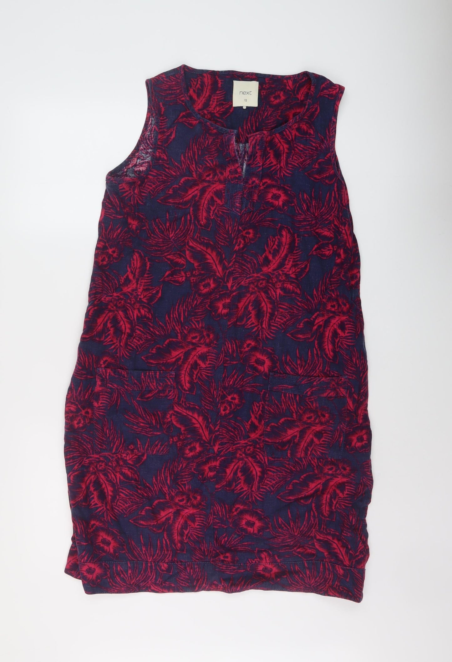 NEXT Womens Pink Geometric Linen Trapeze & Swing Size 12 V-Neck Pullover