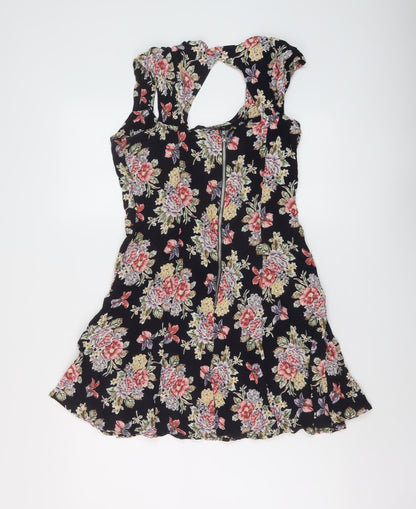 ASOS Womens Multicoloured Floral Modal A-Line Size 12 V-Neck Zip