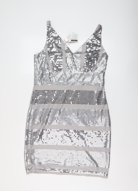 Kaleidoscope Womens Grey Polyester Bodycon Size 16 V-Neck Pullover