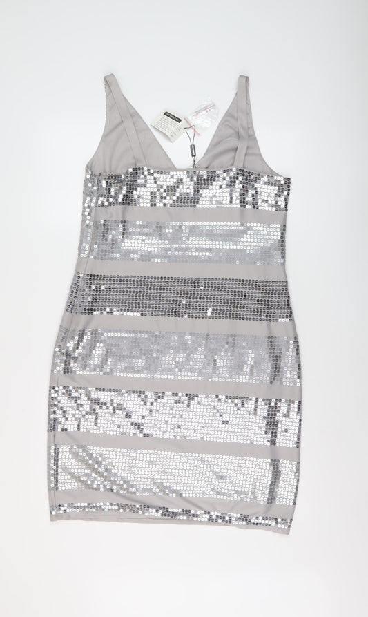 Kaleidoscope Womens Grey Polyester Bodycon Size 16 V-Neck Pullover