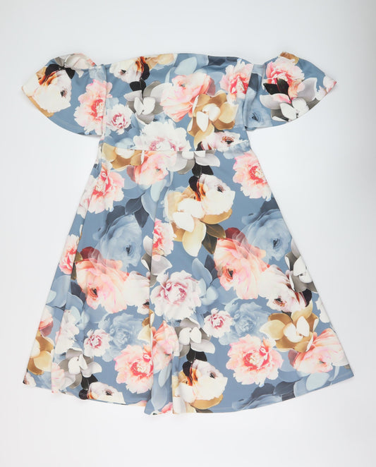 Very Womens Multicoloured Floral Polyester A-Line Size 14 Square Neck Zip