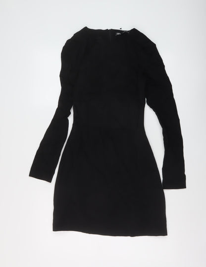 Zara Womens Black Viscose A-Line Size S Round Neck Zip