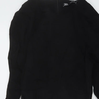 Zara Womens Black Viscose A-Line Size S Round Neck Zip