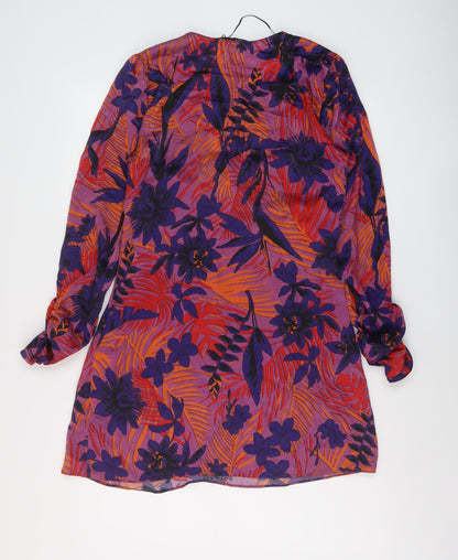Zara Womens Multicoloured Floral Polyester Mini Size S V-Neck Zip
