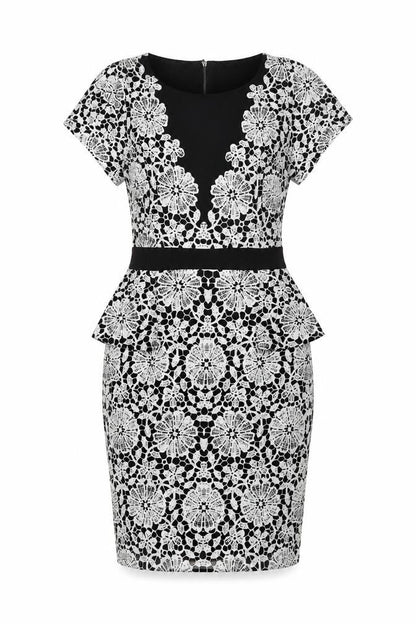 Marks and Spencer Womens Black Geometric Polyester Bodycon Size 8 Round Neck Zip
