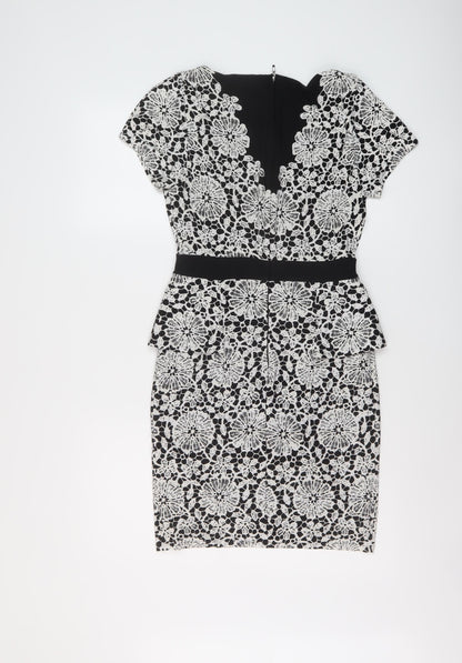 Marks and Spencer Womens Black Geometric Polyester Bodycon Size 8 Round Neck Zip