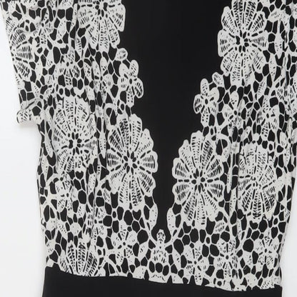 Marks and Spencer Womens Black Geometric Polyester Bodycon Size 8 Round Neck Zip