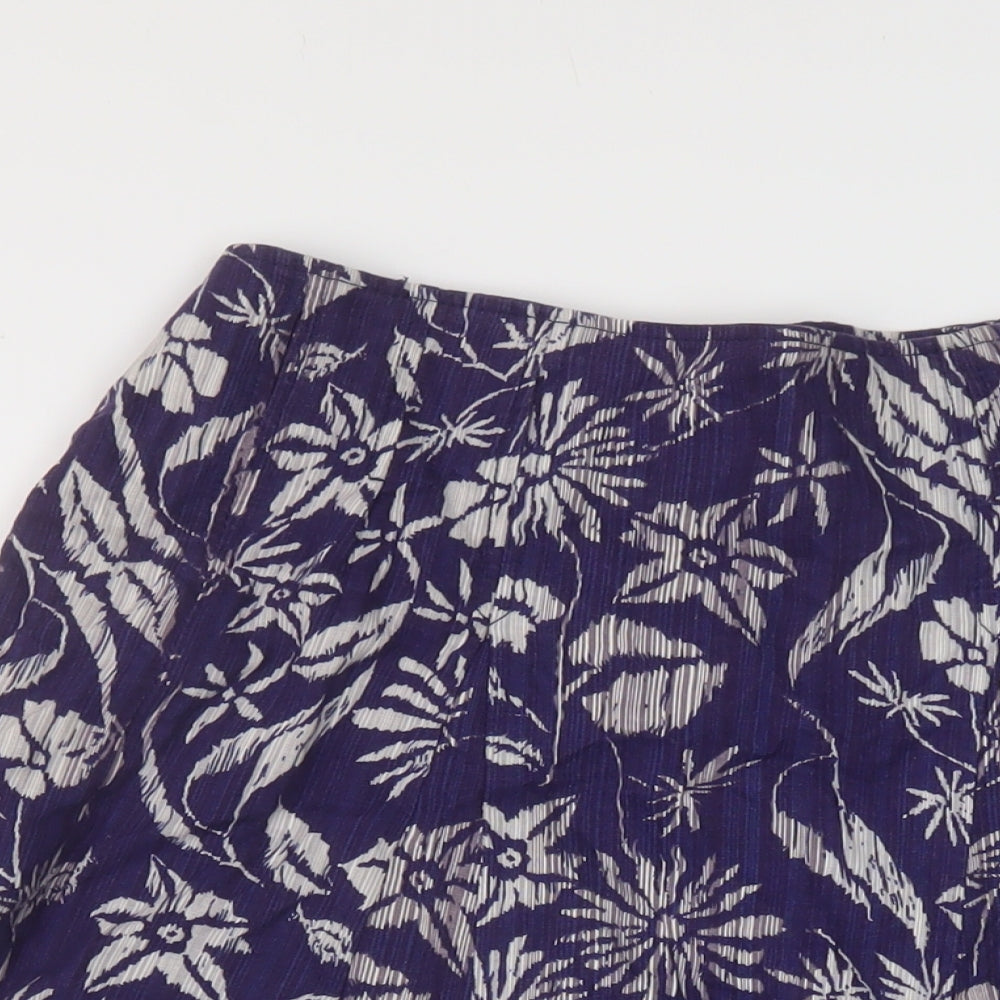 Maine Womens Blue Geometric Linen A-Line Skirt Size 12 Zip