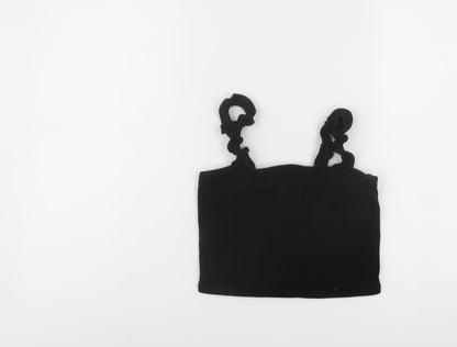 Miss Selfridge Womens Black Cotton Cropped T-Shirt Size 10 Square Neck