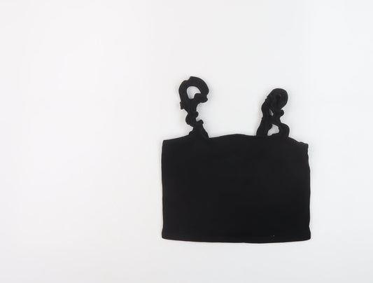 Miss Selfridge Womens Black Cotton Cropped T-Shirt Size 10 Square Neck