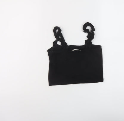 Miss Selfridge Womens Black Cotton Cropped T-Shirt Size 10 Square Neck