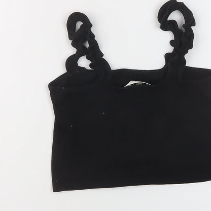 Miss Selfridge Womens Black Cotton Cropped T-Shirt Size 10 Square Neck