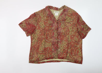 Orvis Womens Red Geometric Polyester Basic Blouse Size 20 Collared